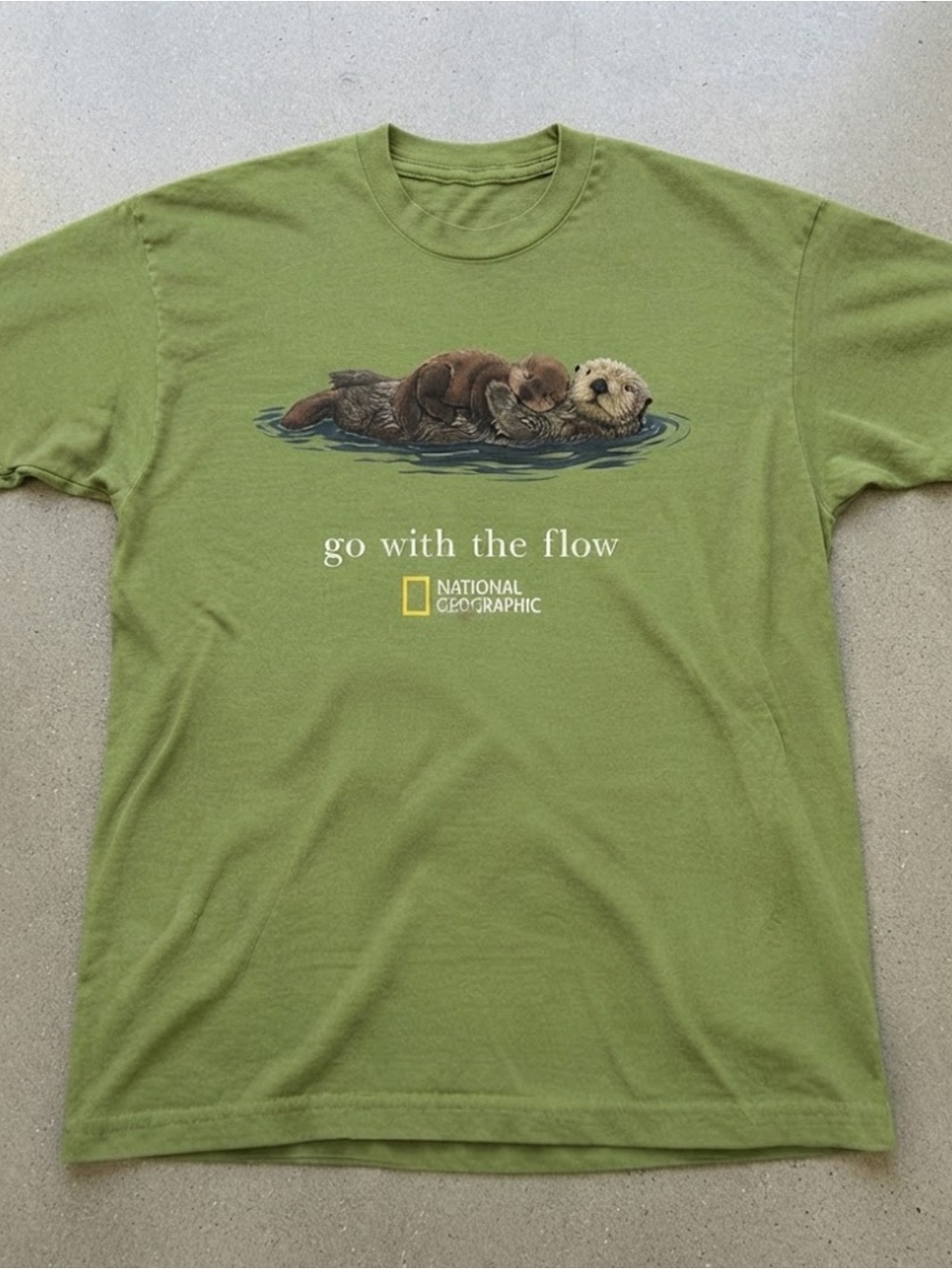 National Geographic Olive Green Otter 'Go With The Flow' Gildan T-shirt